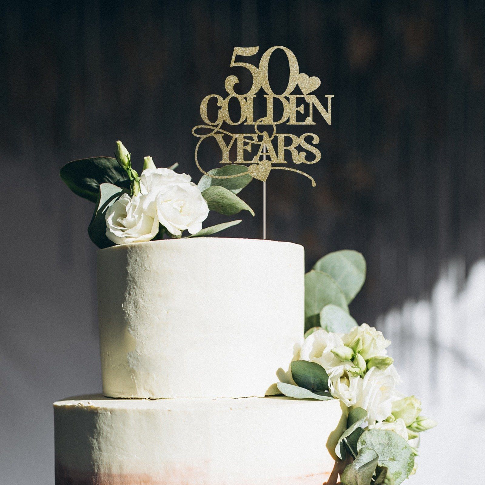 50 golden years cake topper, Wedding anniversary party decor, Gold ...