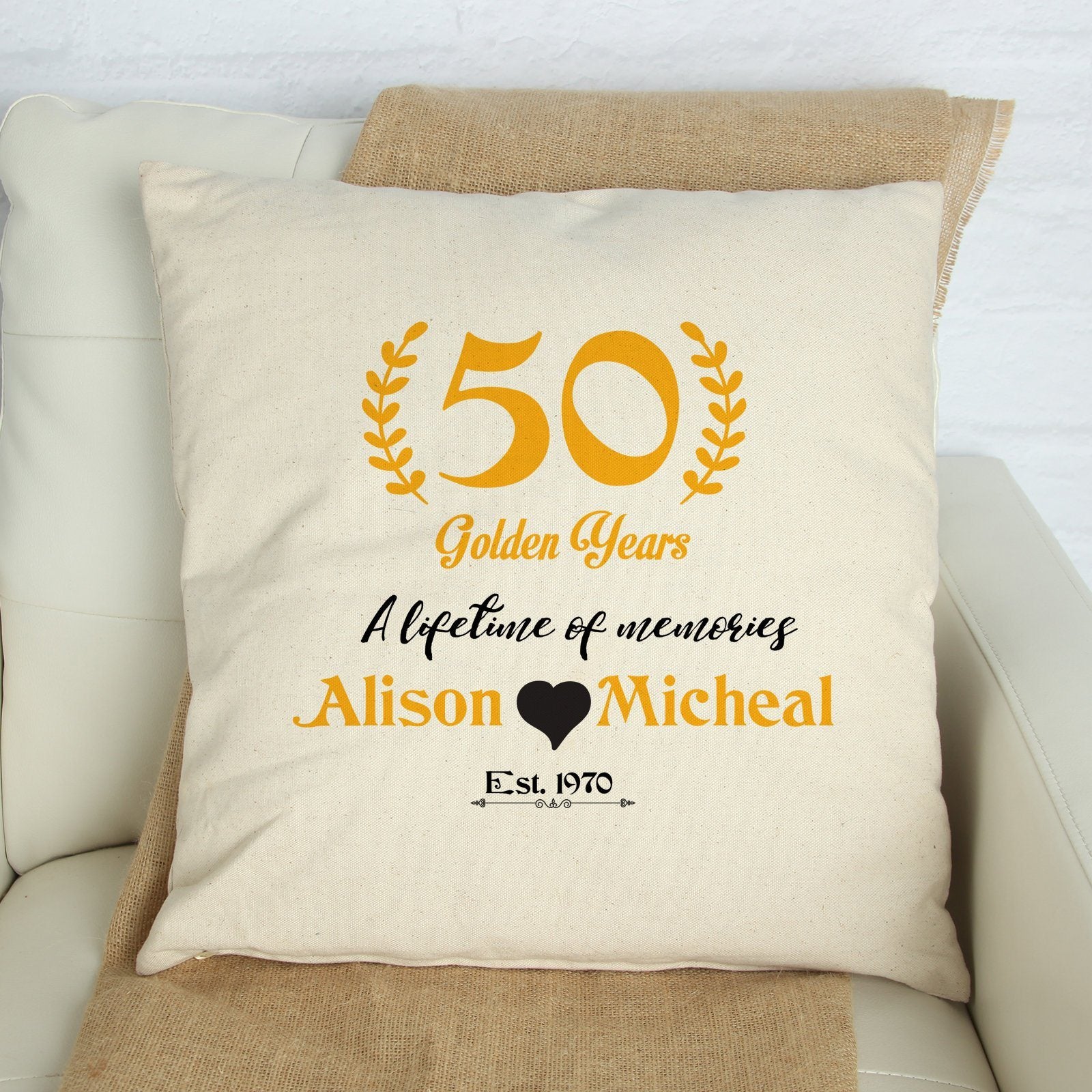 50 golden years cushion cover, Personalised wedding anniversary gift