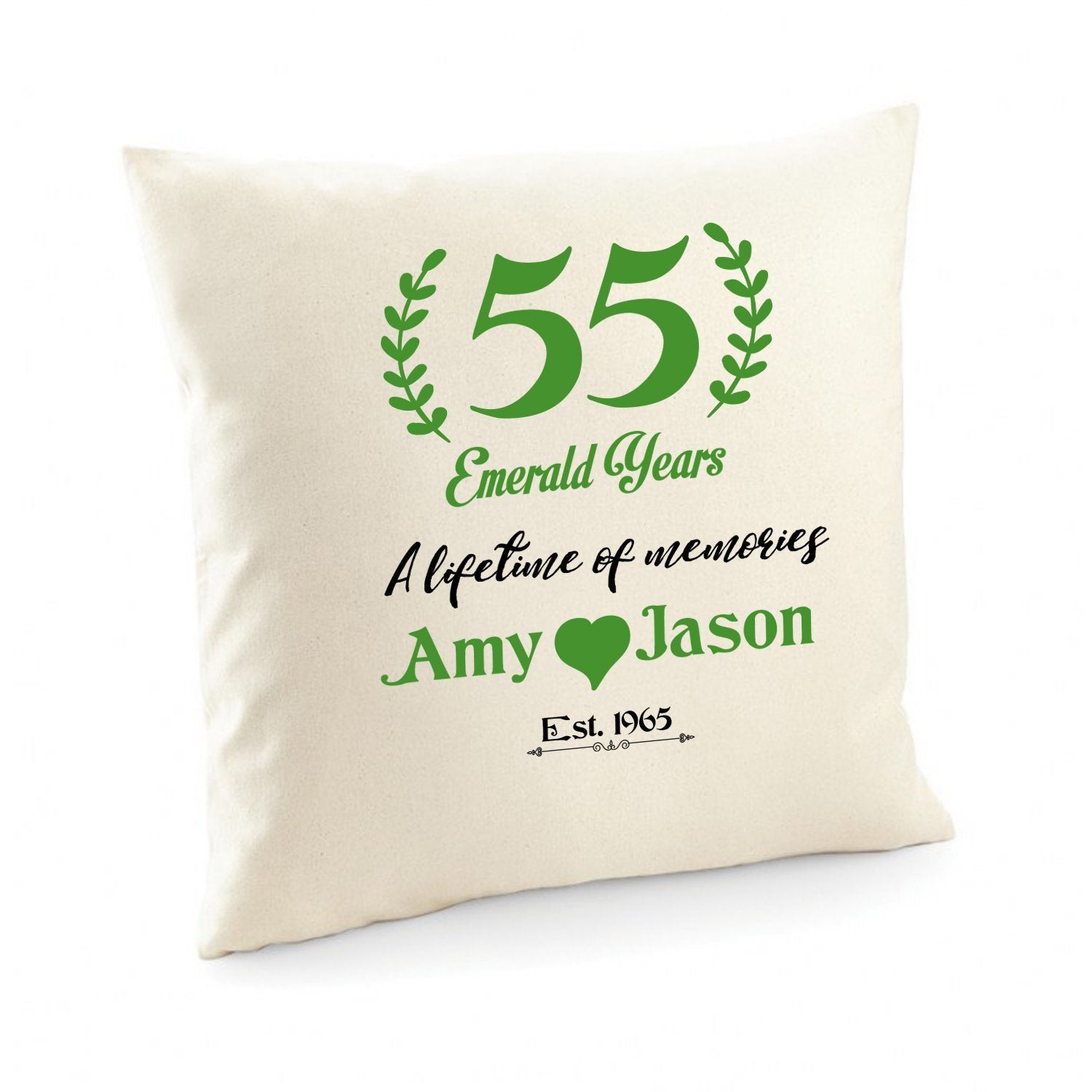 55 emerald years cushion cover, Personalised wedding anniversary gift