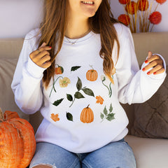 Autumn Flowers And Pumpkins Sweatshirt, Gift For Her Women Trendy Jumper Autumn Concept Wild Meadow Nature