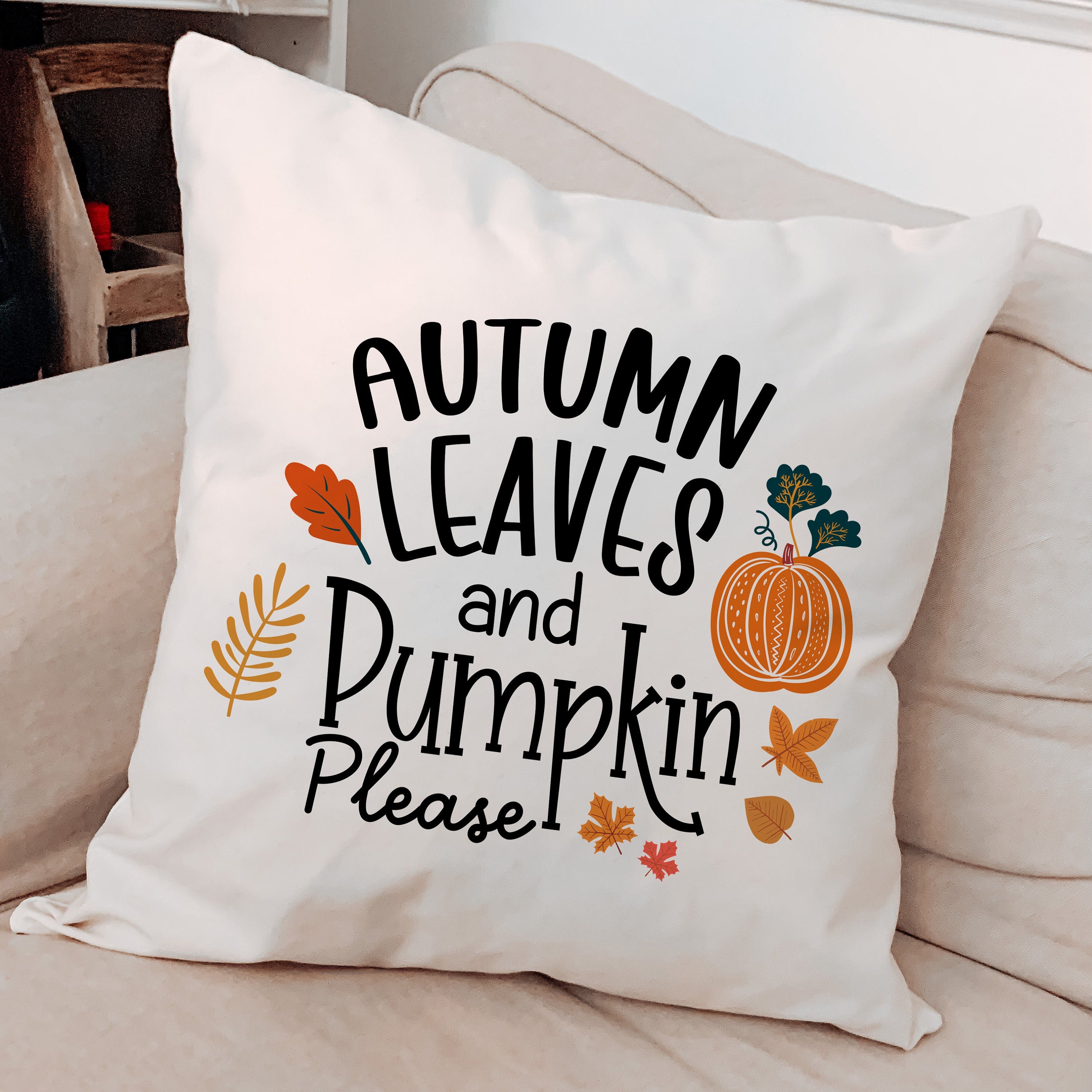 Autumn Leaves And Pumpkin Please Cushion, Autumn Home Decor, Fall Throw Pillow