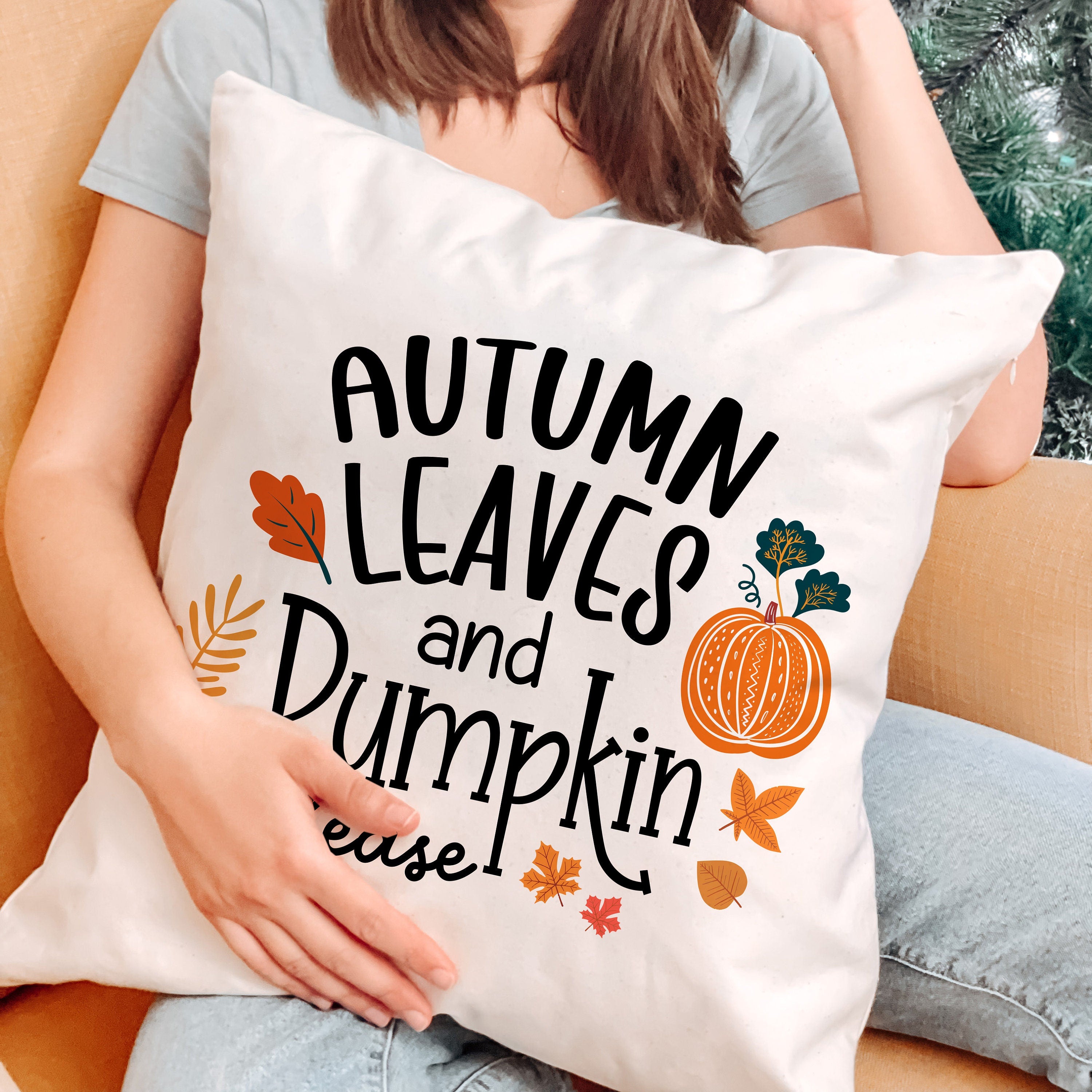Autumn Leaves And Pumpkin Please Cushion, Autumn Home Decor, Fall Throw Pillow
