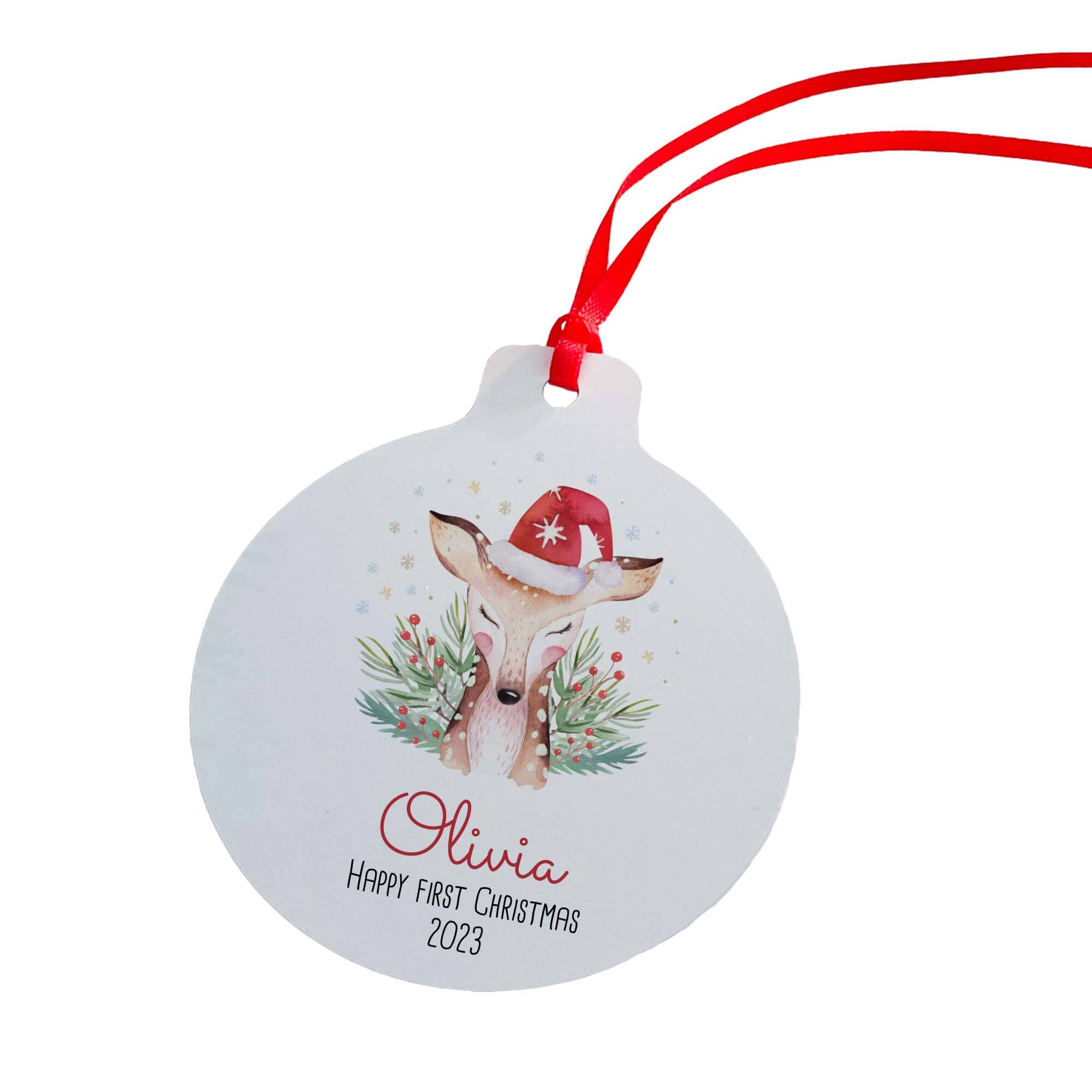 Baby first Christmas tree ornament, Personalised reindeer design with name, My 1st Xmas 2023