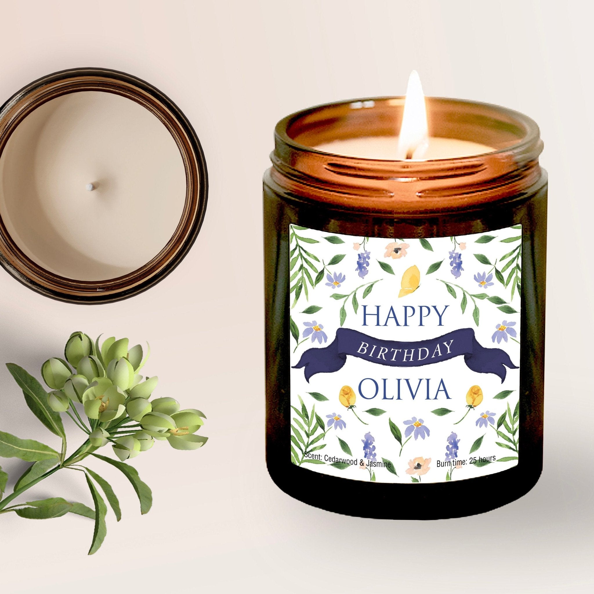 Birthday Candle Name Floral Happy Birthday Gift Her Him Colourful Flowers