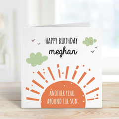 Birthday Card with name, Envelope included, Another year around the sun, Greetings Card for her him