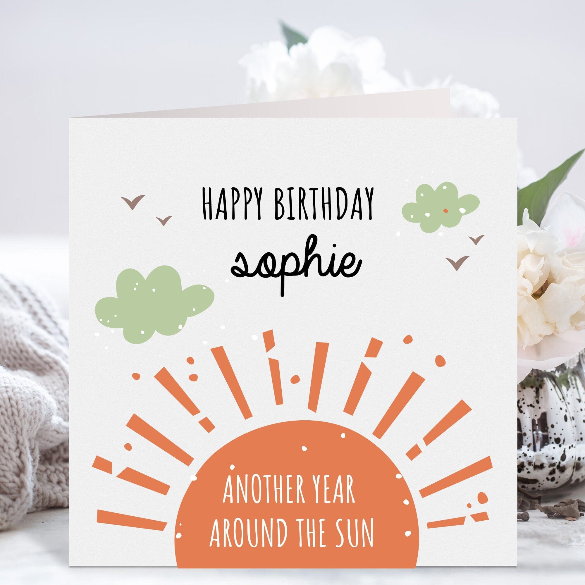 Birthday Card with name, Envelope included, Another year around the sun, Greetings Card for her him