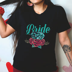 Bride and team T-shirt, Diamond & rose, Bridal party, Tattoo Rock'n roll
