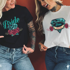 Bride and team T-shirt, Diamond & rose, Bridal party, Tattoo Rock'n roll