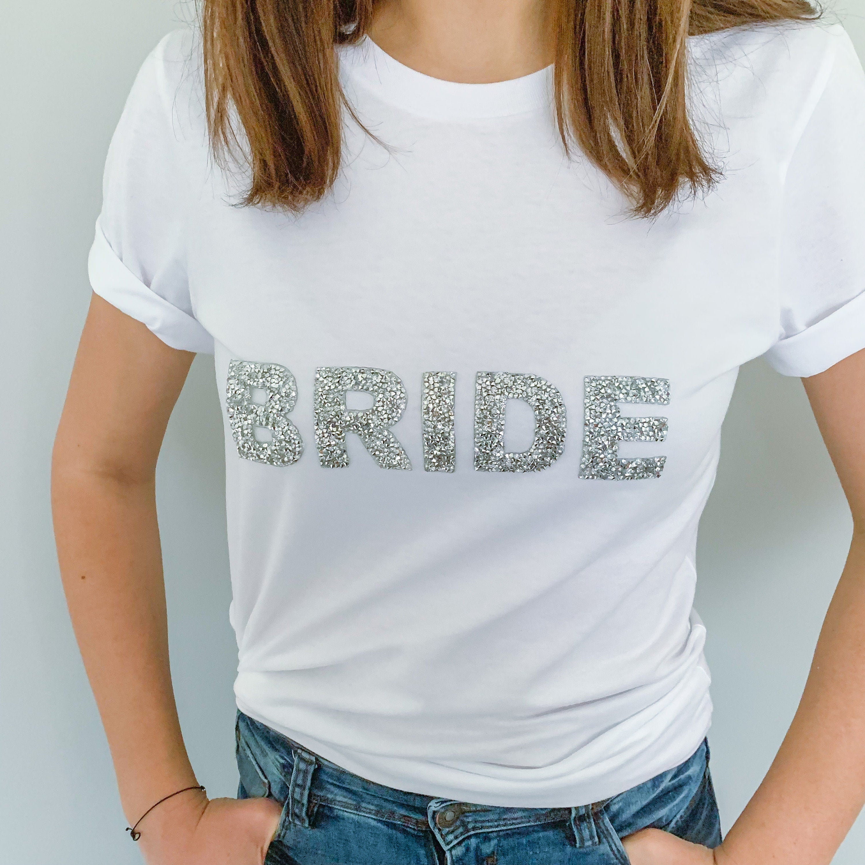 Bride T-Shirt With Sparkly Rhinestone Letters, Bridal Shower Engagement Gift, Bride To Be Shirt
