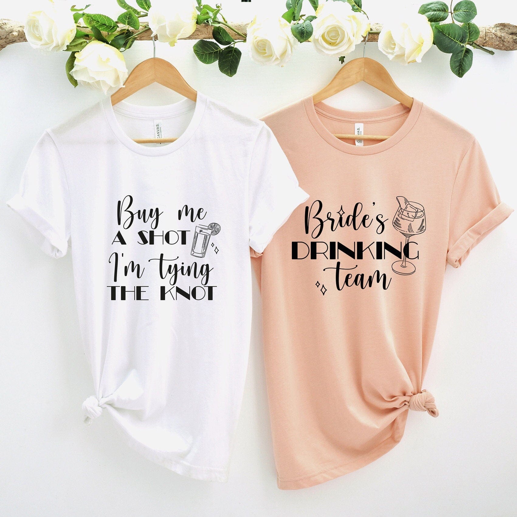 Brides Drinking Team T Shirt Buy Me Shot IM Tying Knot Funny Bridal Hen Bachelorette Party Top
