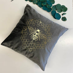 Bumble Bee Velvet Cushion , Gold foil print, Housewarming, Christmas gift for her