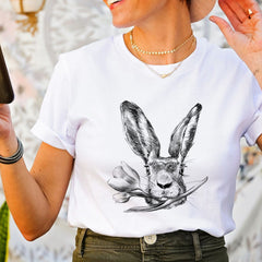 Bunny and flower t-shirt, Gift for her, Women trendy tshirt, Spring concept