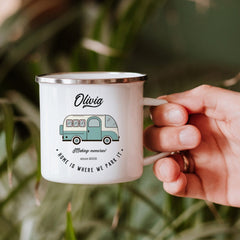 Campervan Enamel Camp Mug, Personalised camper van gift , His and hers