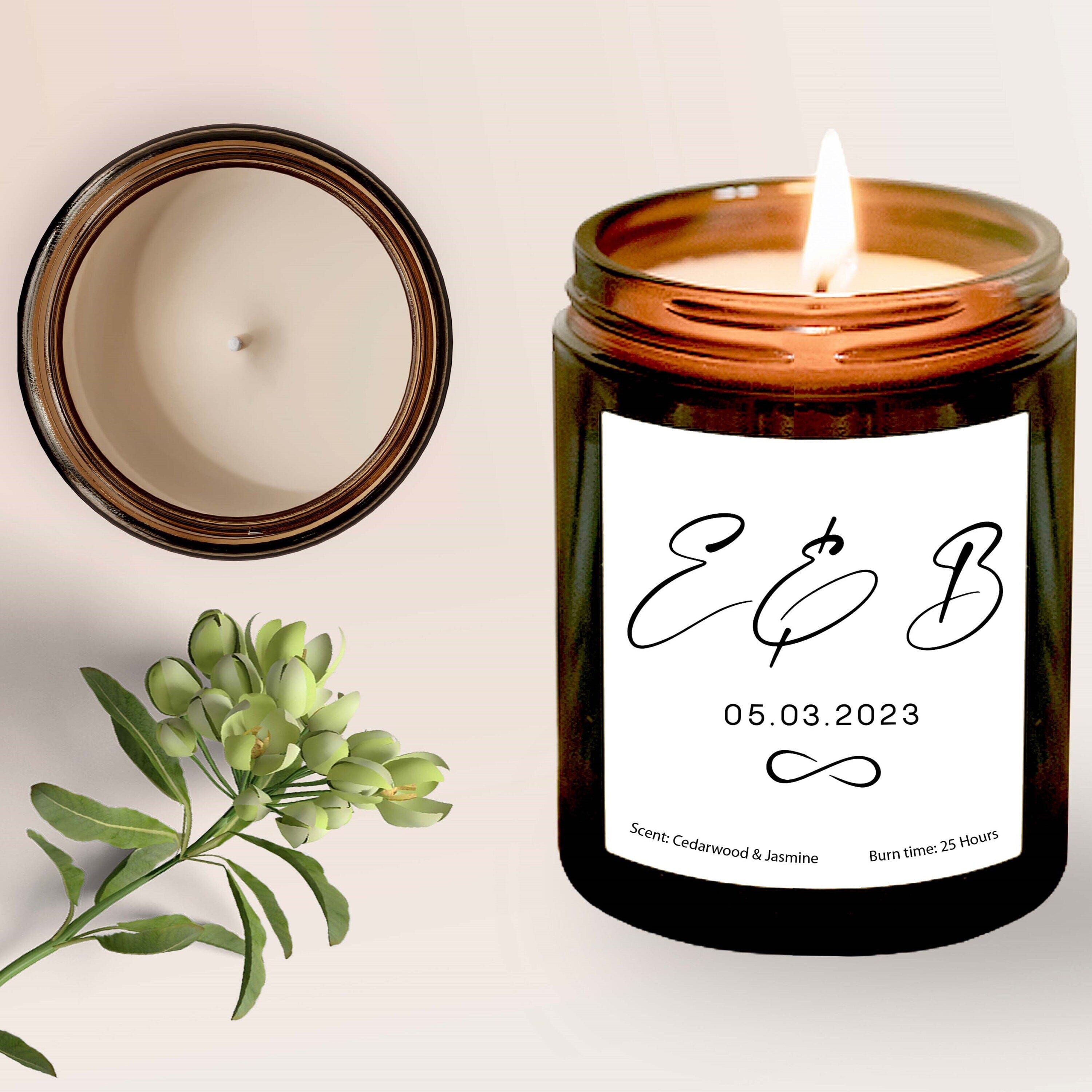 Candle for couple with initials and date, Wedding or Engagement Gift Soy Wax Scented Candle