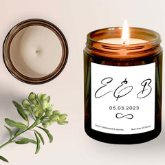 Candle for couple with initials and date, Wedding or Engagement Gift Soy Wax Scented Candle