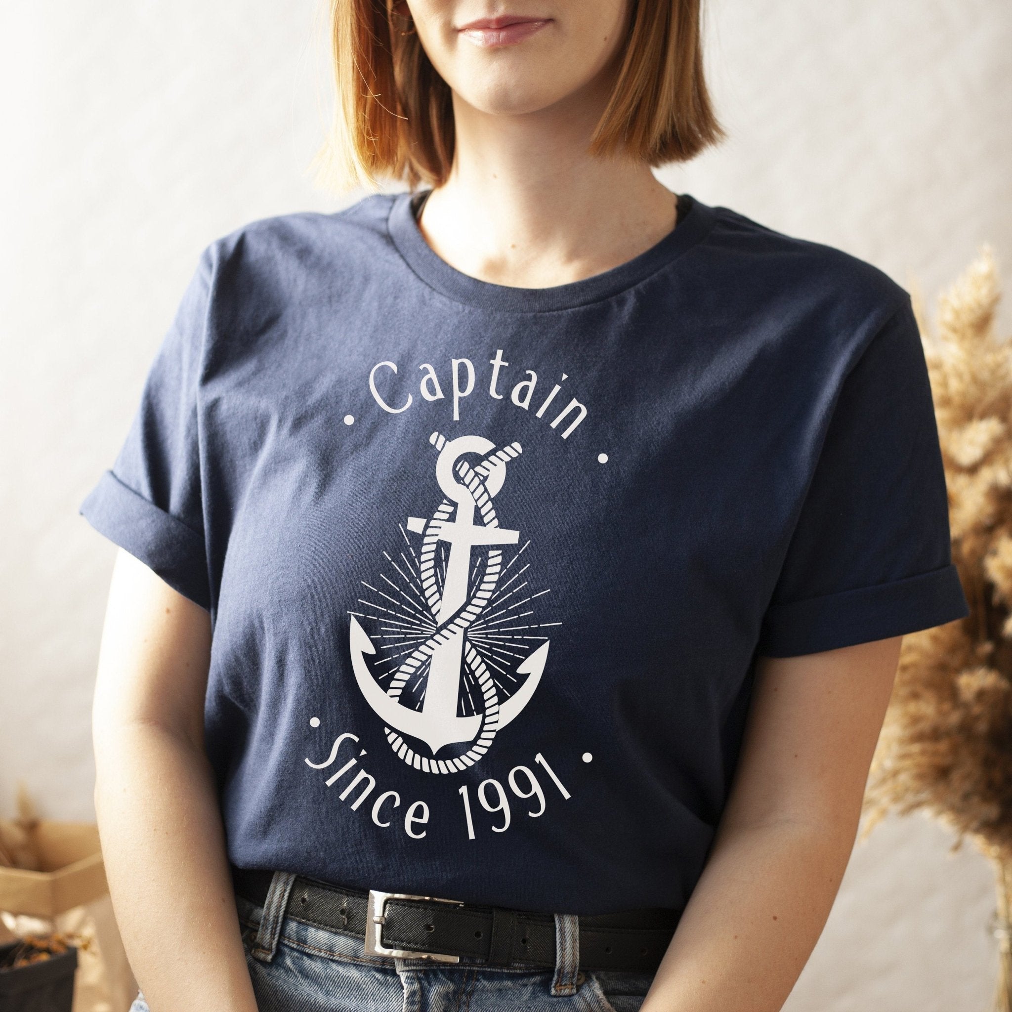 Captain birthday T-Shirt, Nautical Shirt, Navy blue unisex captain shirt, Anchor summer sailing boat tee