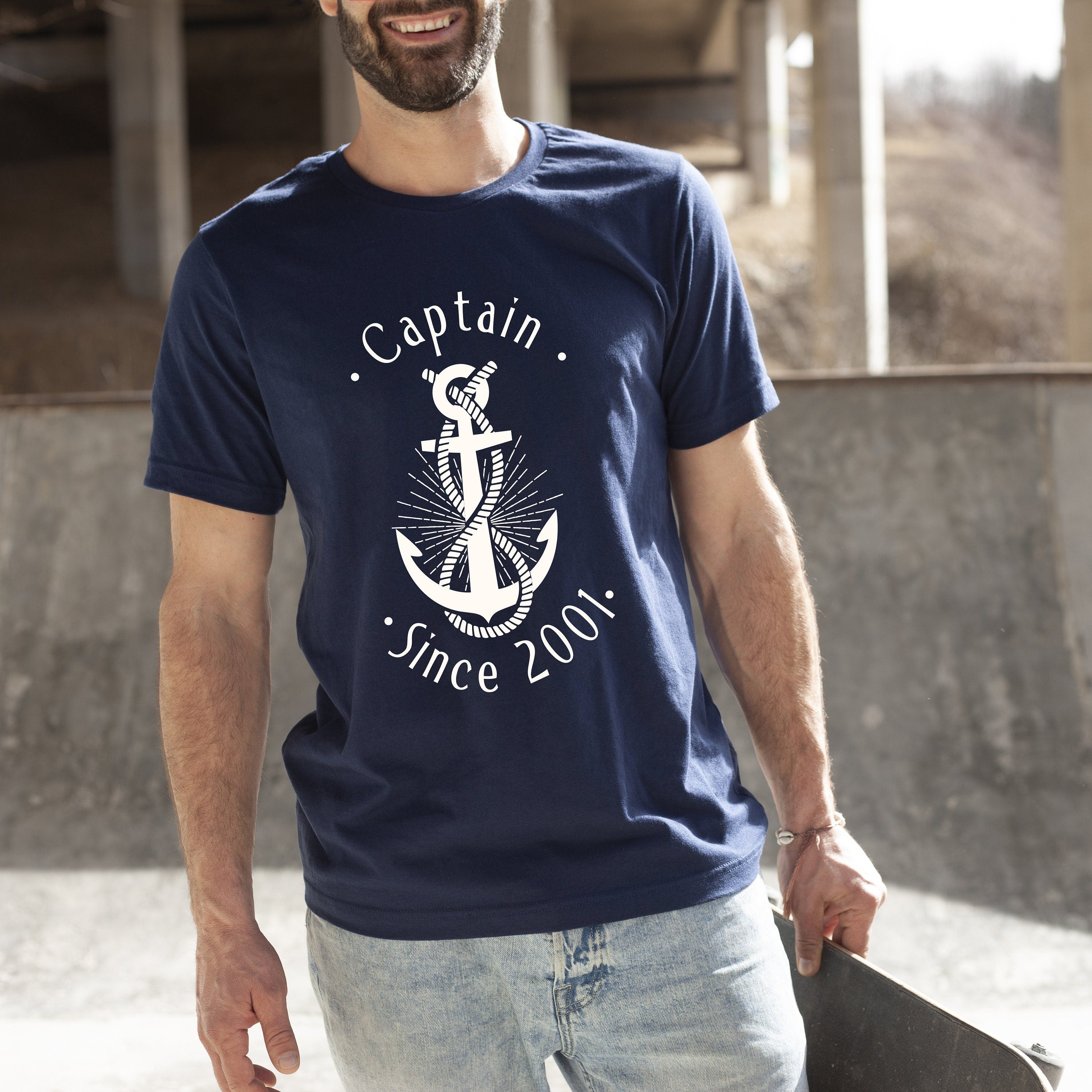 Captain birthday T-Shirt, Nautical Shirt, Navy blue unisex captain shirt, Anchor summer sailing boat tee