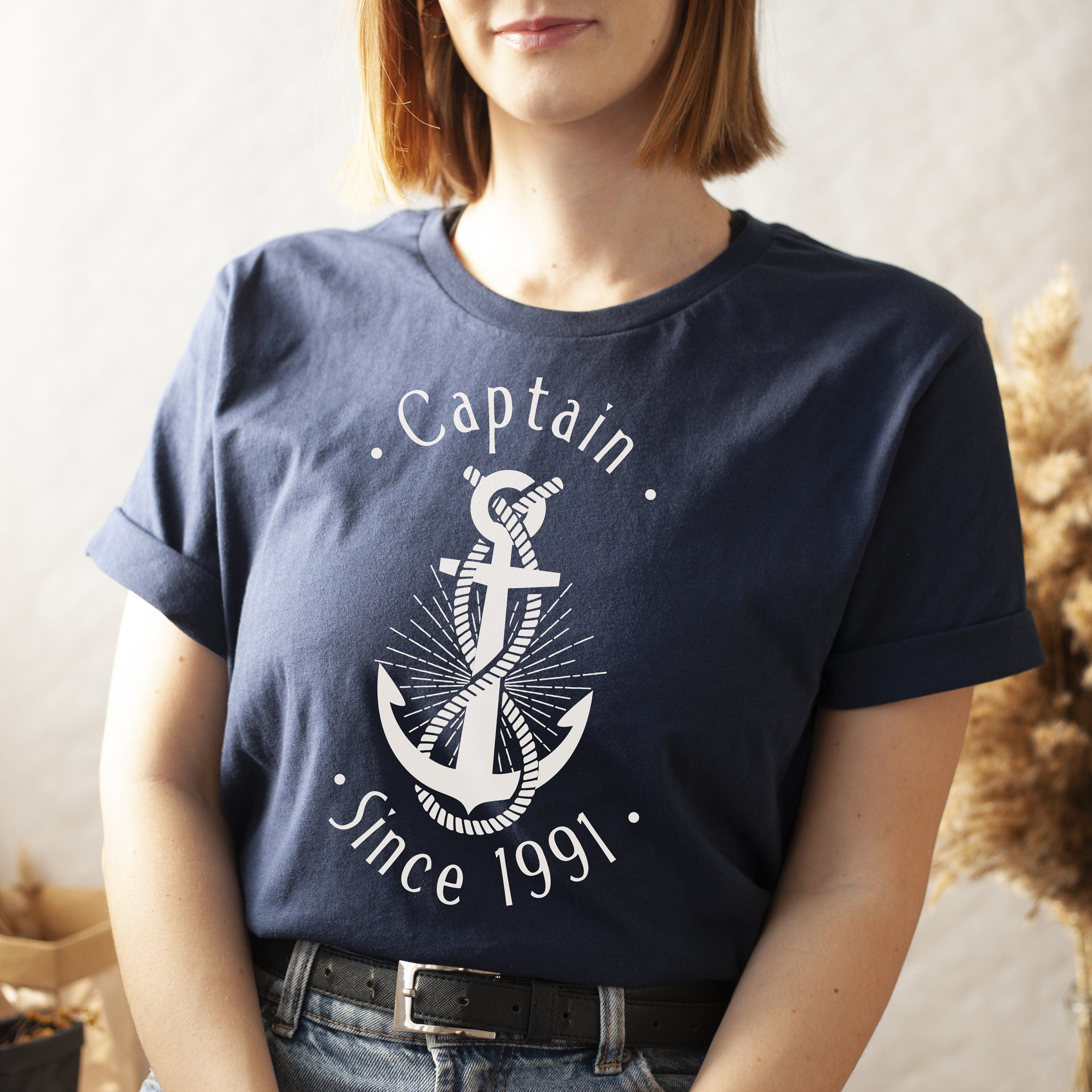 Captain birthday T-Shirt, Nautical Shirt, Navy blue unisex captain shirt, Anchor summer sailing boat tee