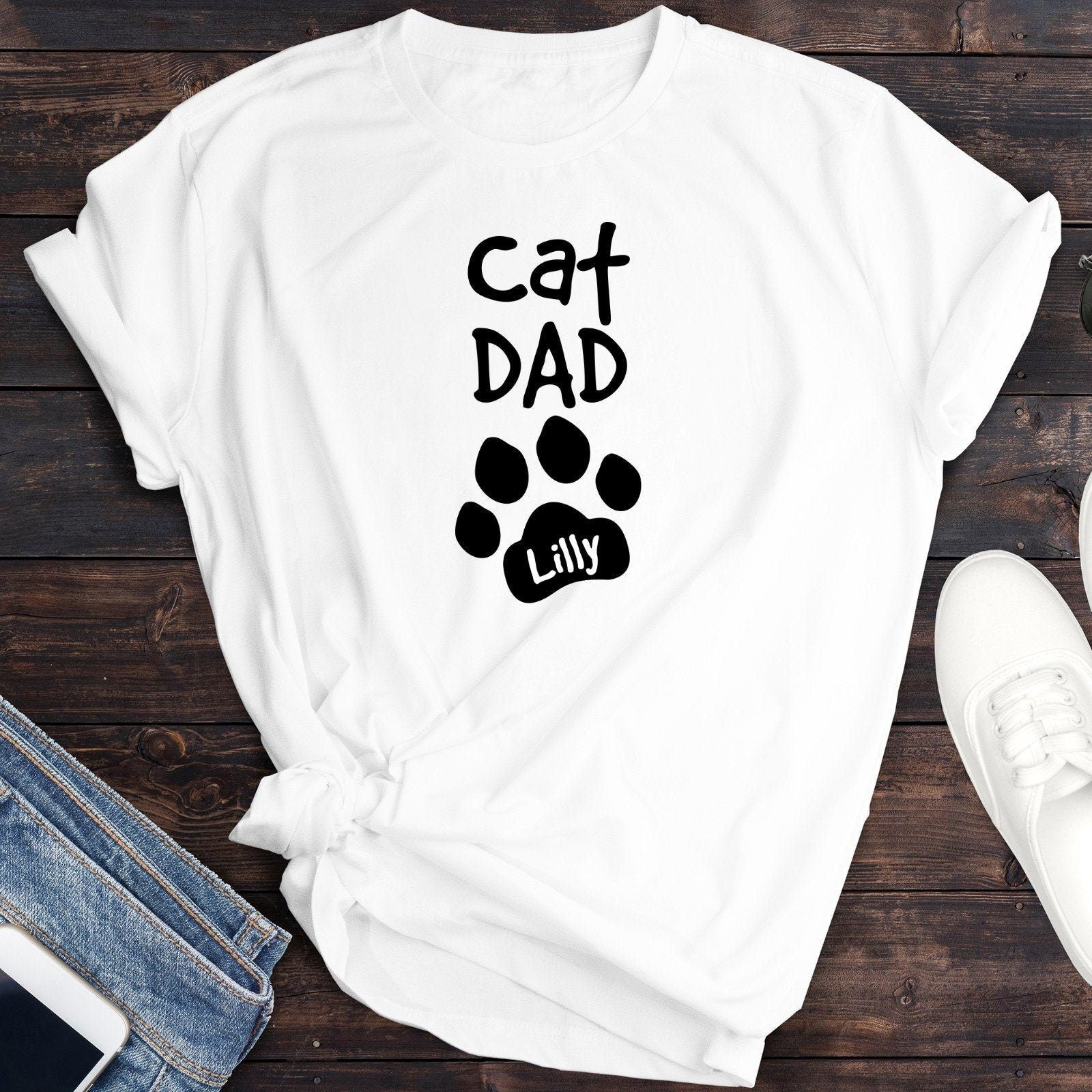 Cat Dad With A Cat Name, Paw Prints T-Shirt, Father's Day Gift, Cat Lover Birthday Gift