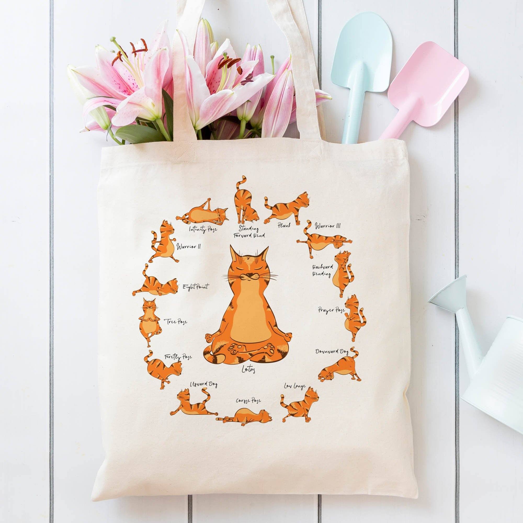 Cat yoga poses tote bag, Cat Lover Gift for her, Yoga Gift for women