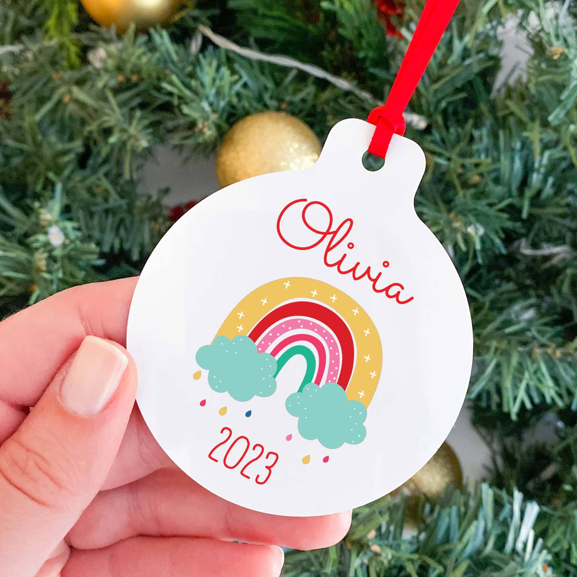 Children Rainbow Christmas Tree Ornament With Name, Personalised Noel Decor, My 1St Xmas Decoration Bauble For Kids