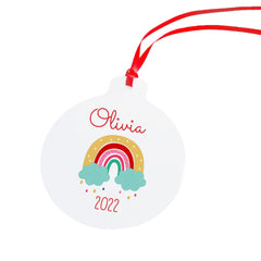Children Rainbow Christmas Tree Ornament With Name, Personalised Noel Decor, My 1St Xmas Decoration Bauble For Kids