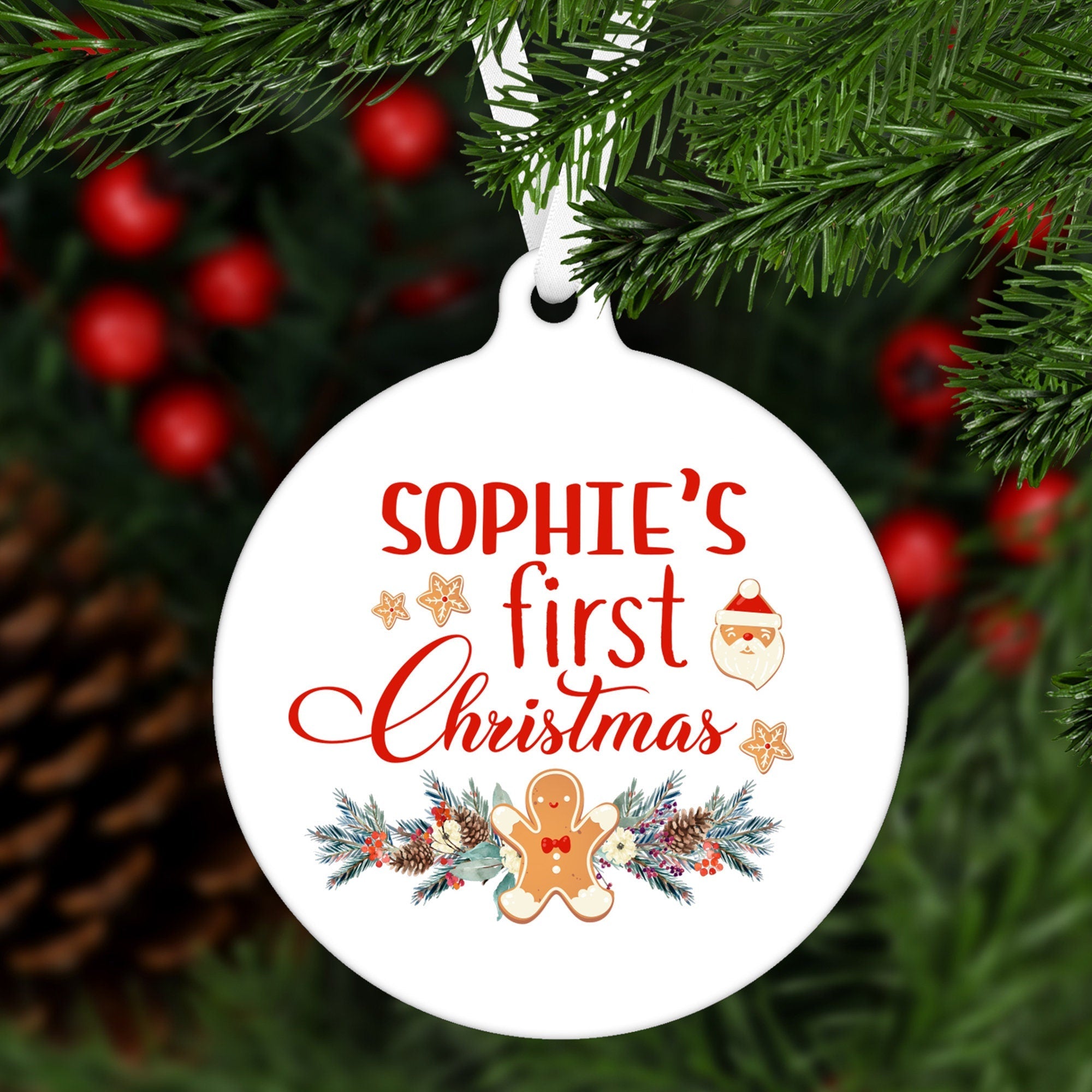 Children's Personalised First Christmas Ornament with Name, Baby Kids First Xmas Keepsake