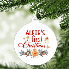 Children'S Personalised First Christmas Ornament With Name, Flat Metal Bauble, Baby Kids First Xmas Keepsake