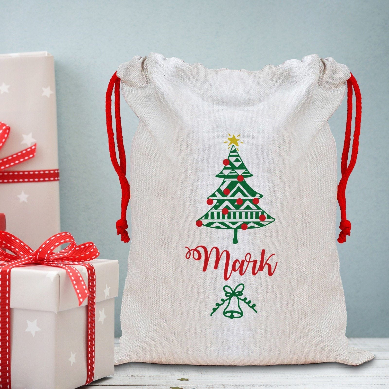 Christmas Sack with a name, Personalised Large Linen Santa Sack, Personalized Xmas Sacks
