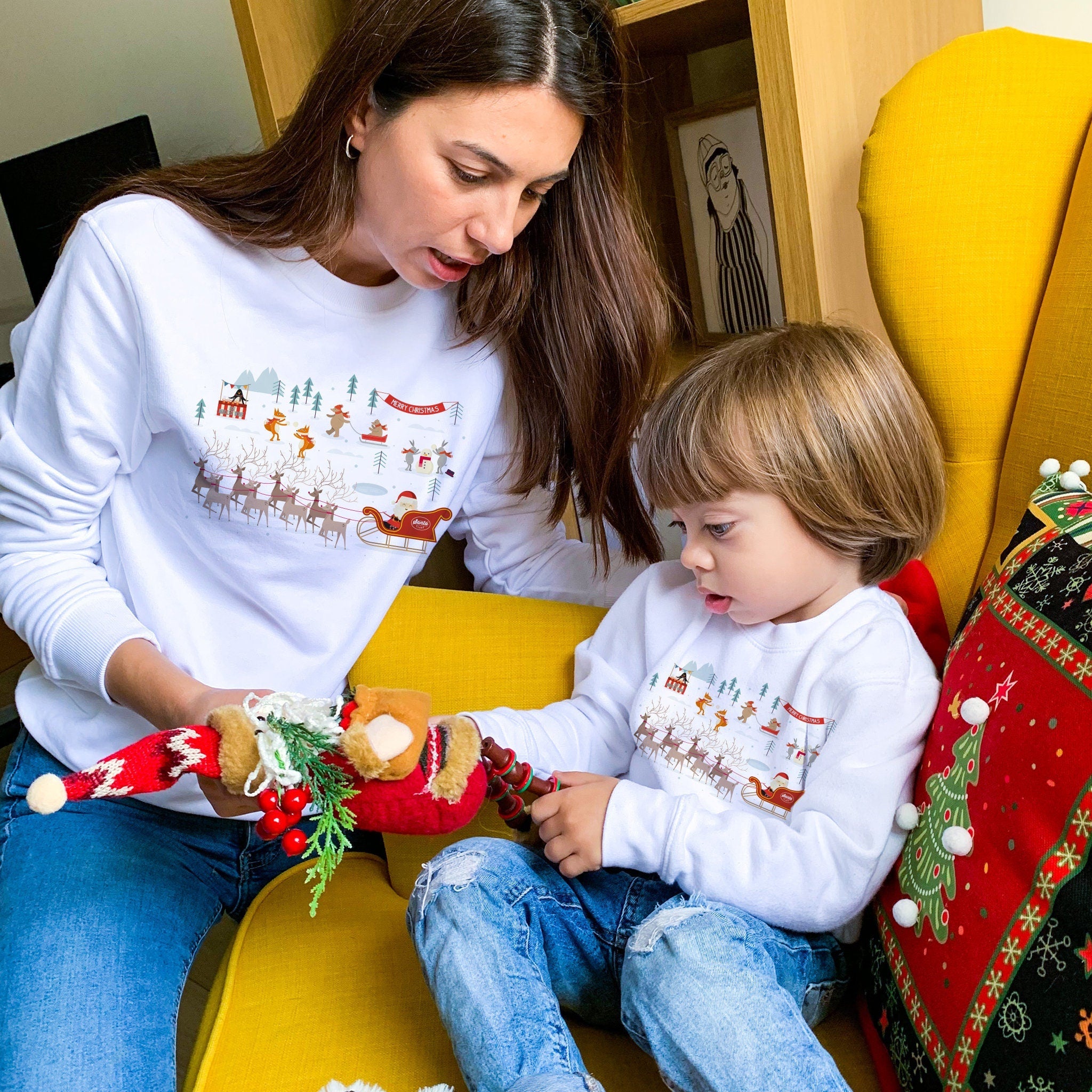 Christmas Scene Matching Family Christmas sweatshirt, ADULT and KIDS size UNISEX Xmas jumper