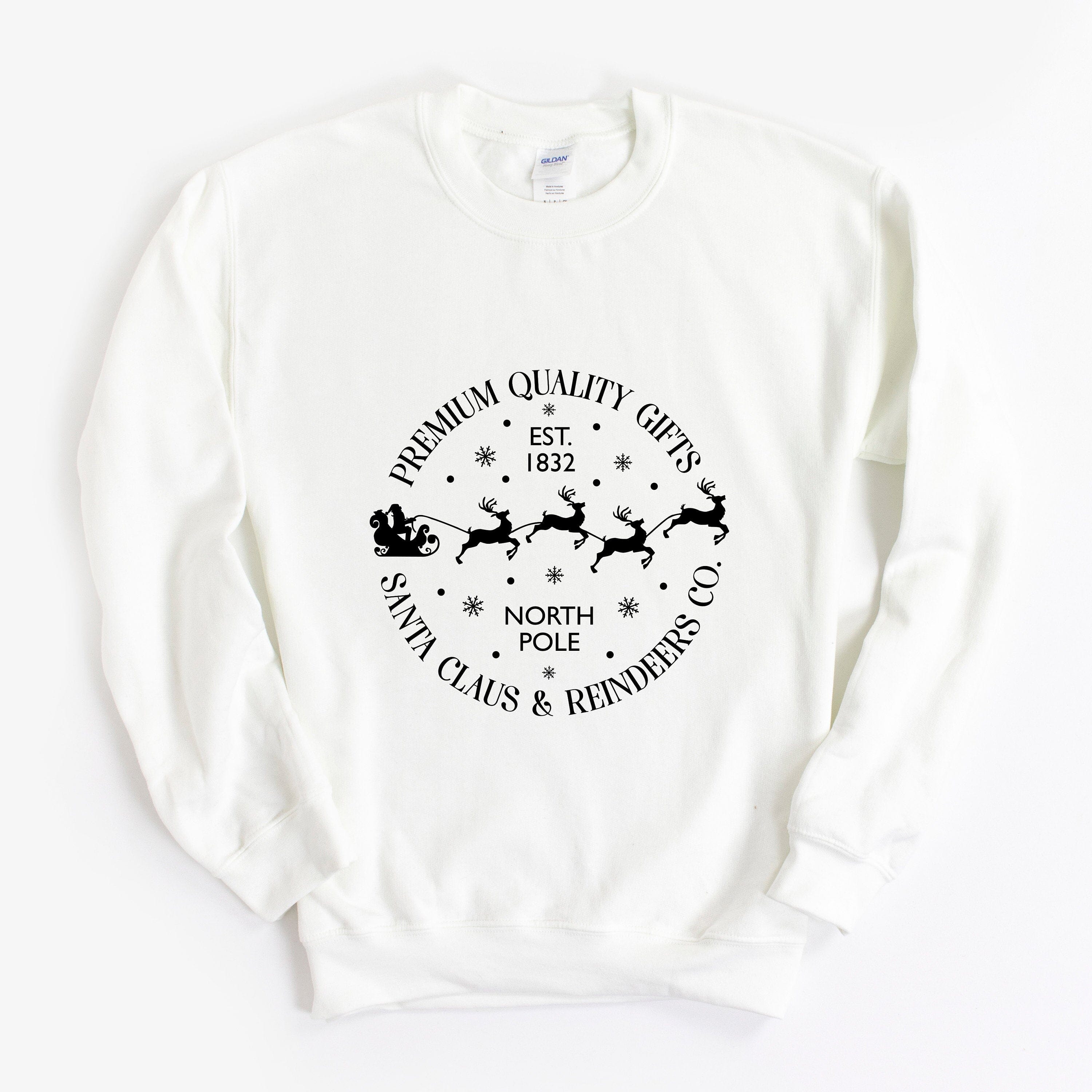 Christmas Sweatshirt, Xmas Outfit, Unique Design Santa Claus And Reindeers Co., Retro Sweatshirt