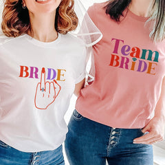 Colourful Bride and team ring finger T-shirt Diamond Funny Bridal Hen Bachelorette Party Top Bride