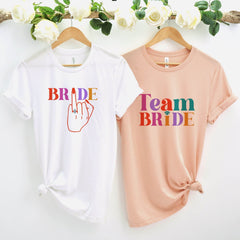 Colourful Bride and team ring finger T-shirt Diamond Funny Bridal Hen Bachelorette Party Top Bride