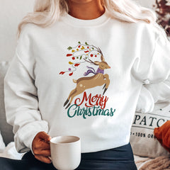 Colourful Reindeer Merry Christmas Jumper, Unisex Adult Kids Sizes, Rudolph Matching Family Sweatshirt
