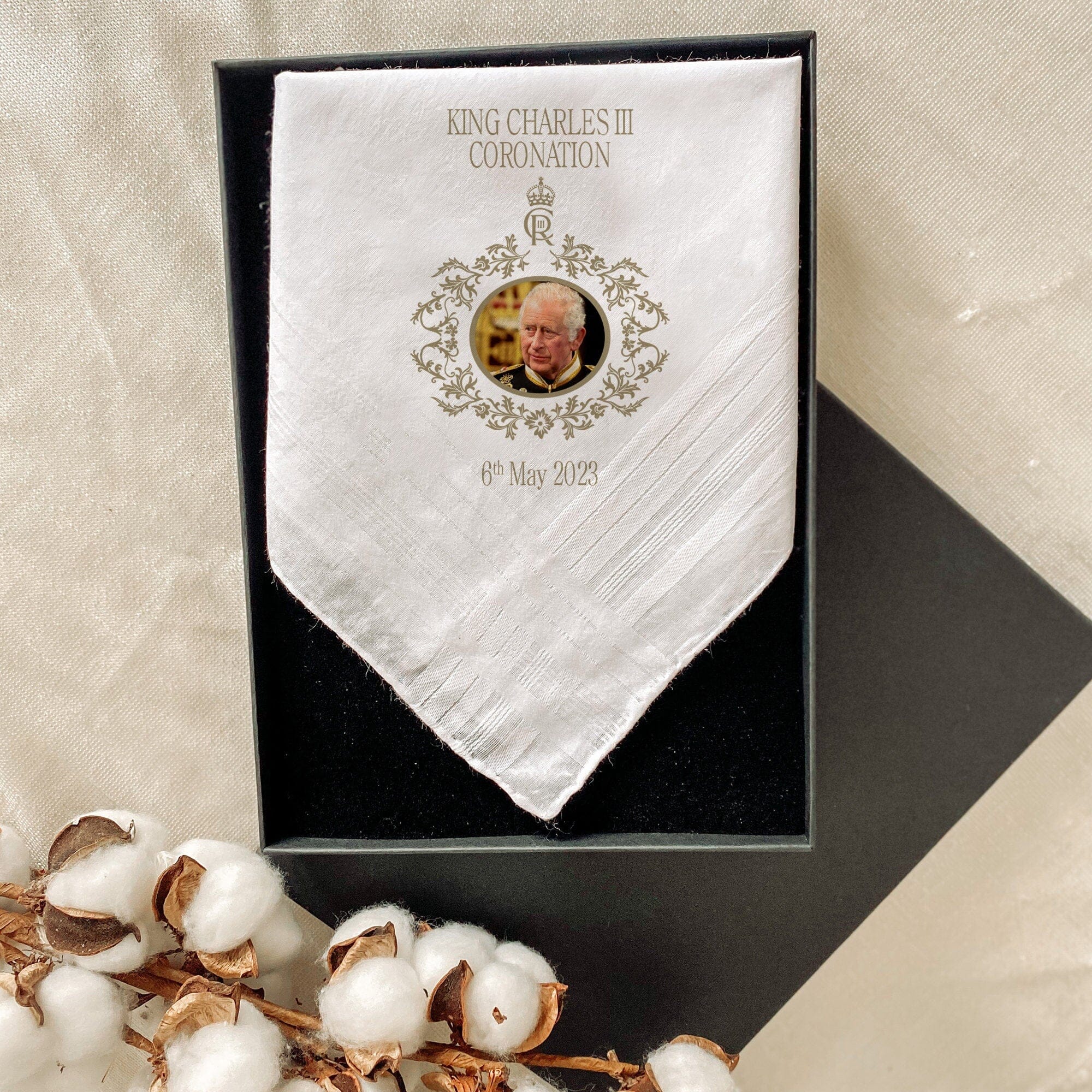 Coronation handkerchief, HM King Charles III gift for her him, God save the king souvenir