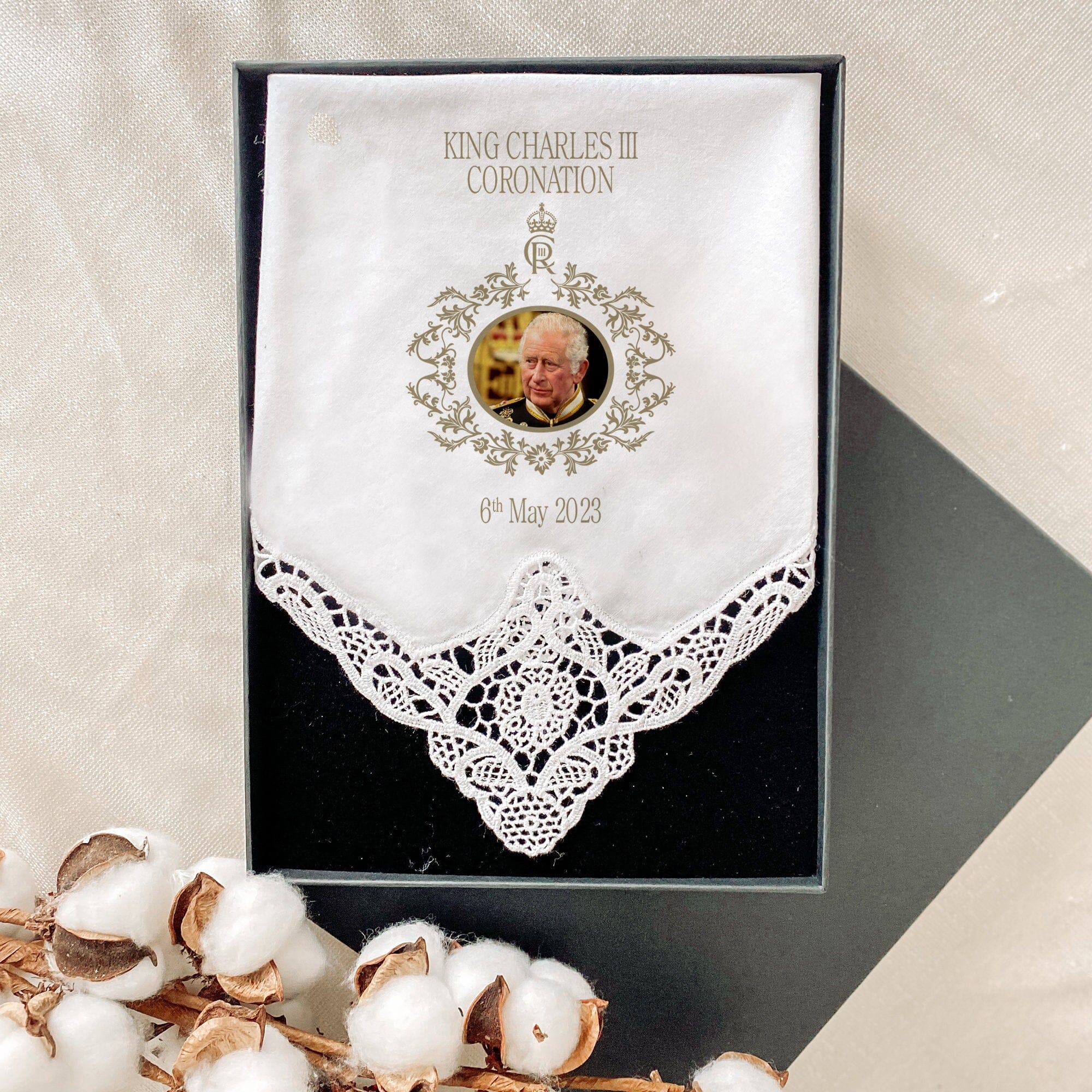 Coronation handkerchief, HM King Charles III gift for her him, God save the king souvenir