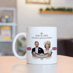 Coronation Mug With Hm King Charles Iii And Camilla Photos, God Save The King And Queen Consort