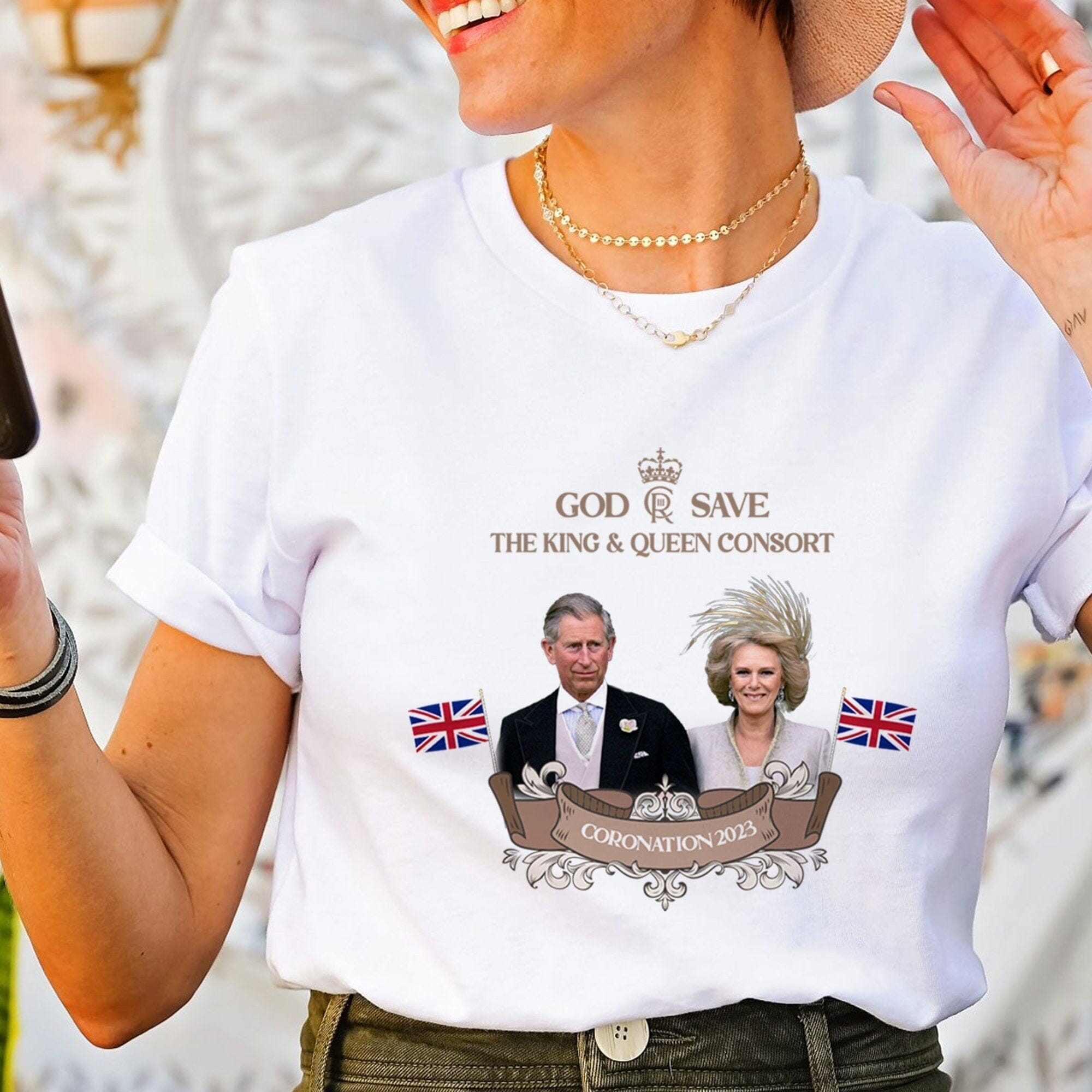 Coronation T-Shirt With Hm King Charles Iii And Camilla Photo, God Save The King And Queen Consort