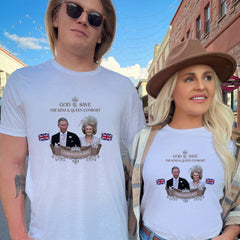 Coronation T-Shirt With Hm King Charles Iii And Camilla Photo, God Save The King And Queen Consort