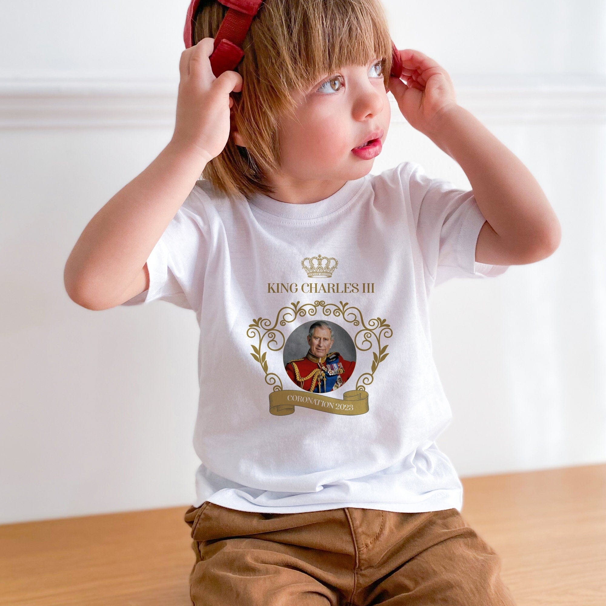 Coronation t-shirt with HM King Charles III photo, Adult Baby Toddler Unisex sizes