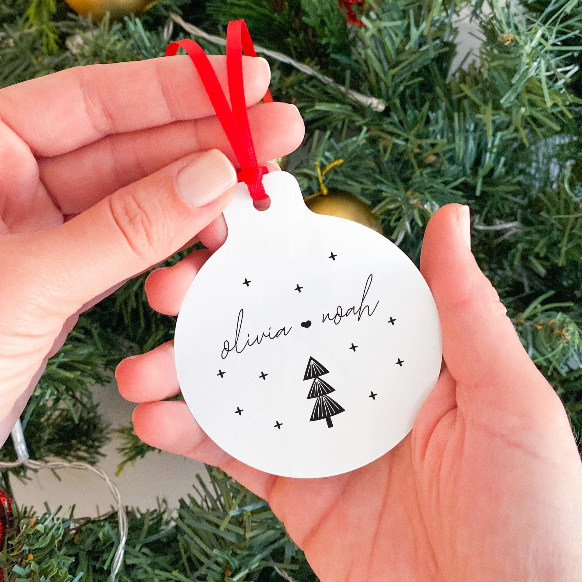 Couple Christmas Ornament, Personalised Modern Xmas Decor, Couple Gift, Wife Husband Gift Keepsake