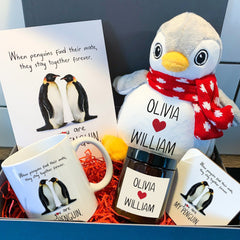 Couple gift set Personalised Romantic Valentine's Day gift with names Love card mug candle coaster toy