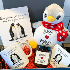 Couple gift set Personalised Romantic Valentine's Day gift with names Love card mug candle coaster toy