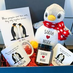 Couple gift set Personalised Romantic Valentine's Day gift with names Love card mug candle coaster toy