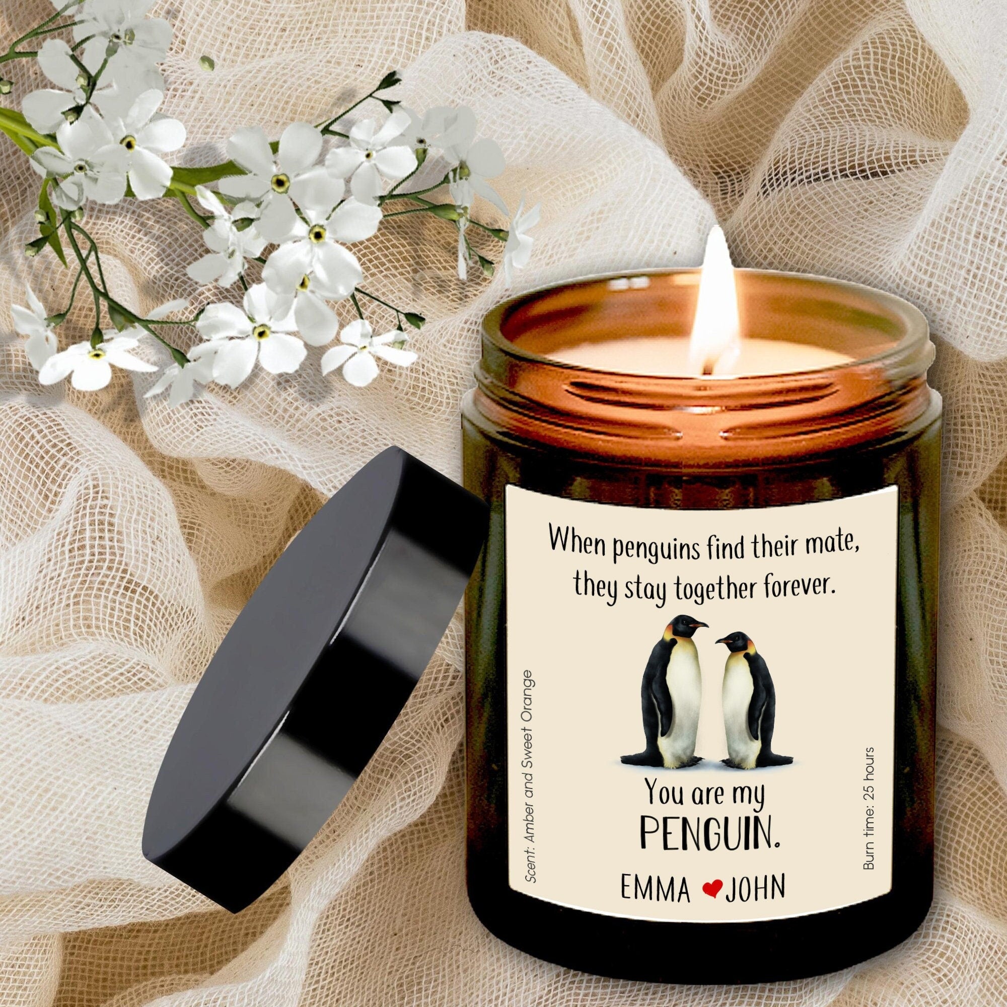 Couple penguin candle, Soy Wax no paraffin Apothecary Candle
