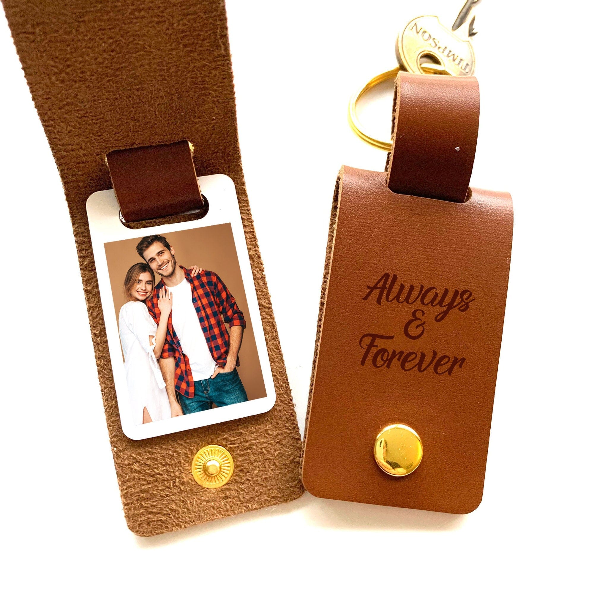 Couple photo keyring, Always and Forever, Valentine's Day Birthday Christmas gift wife husband