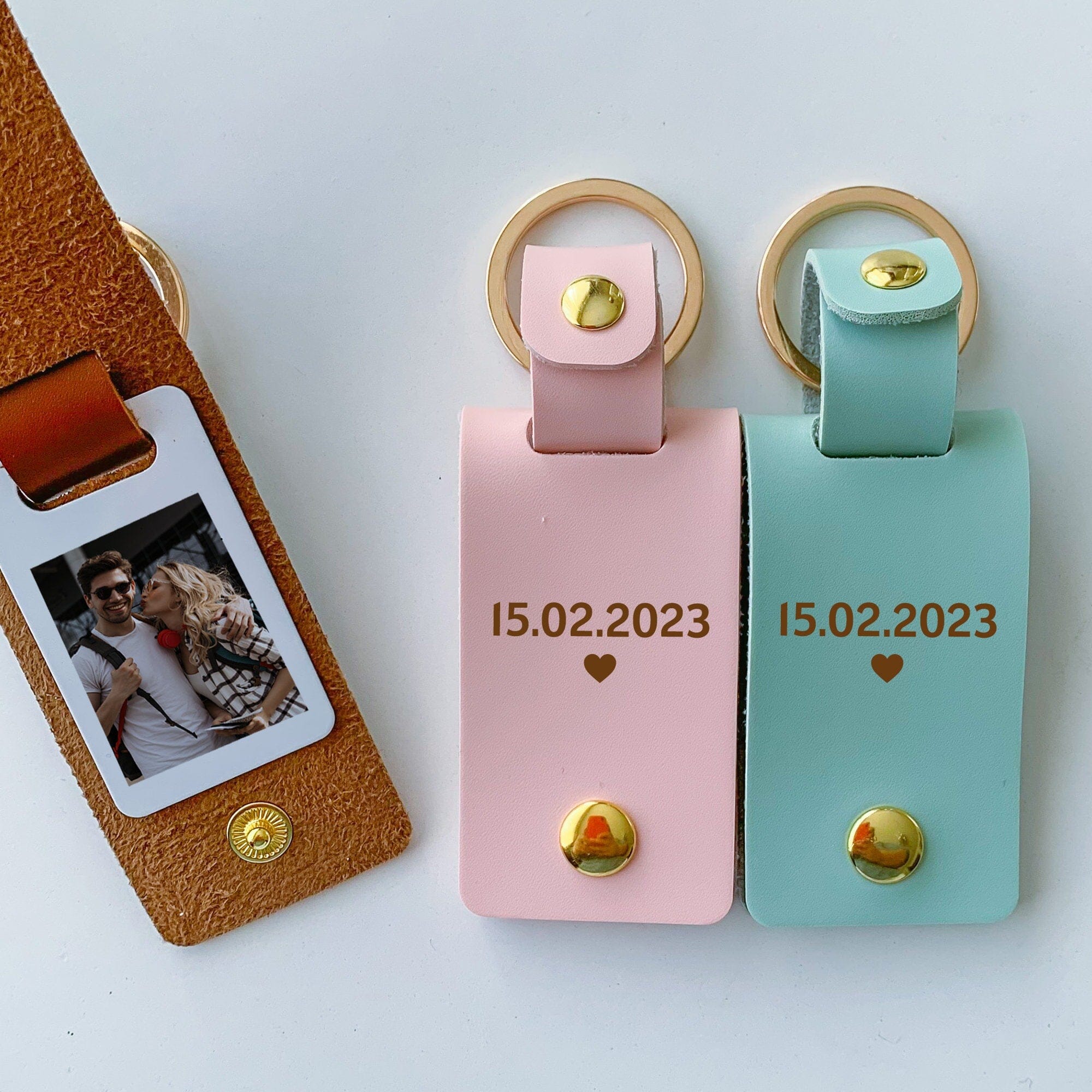 Couple special date photo keyring, SET of 2, Matching keychain, Gift for her him
