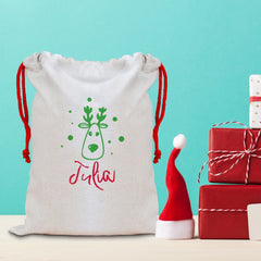 Cute Christmas Sack with a name, Personalised Large Linen Santa Sack, Xmas Gift Sacks