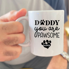 Daddy You Are Pawsome Mug, Personalised Pet Dad Mug With Name, Dog, Cat Dad Father'S Day Gift