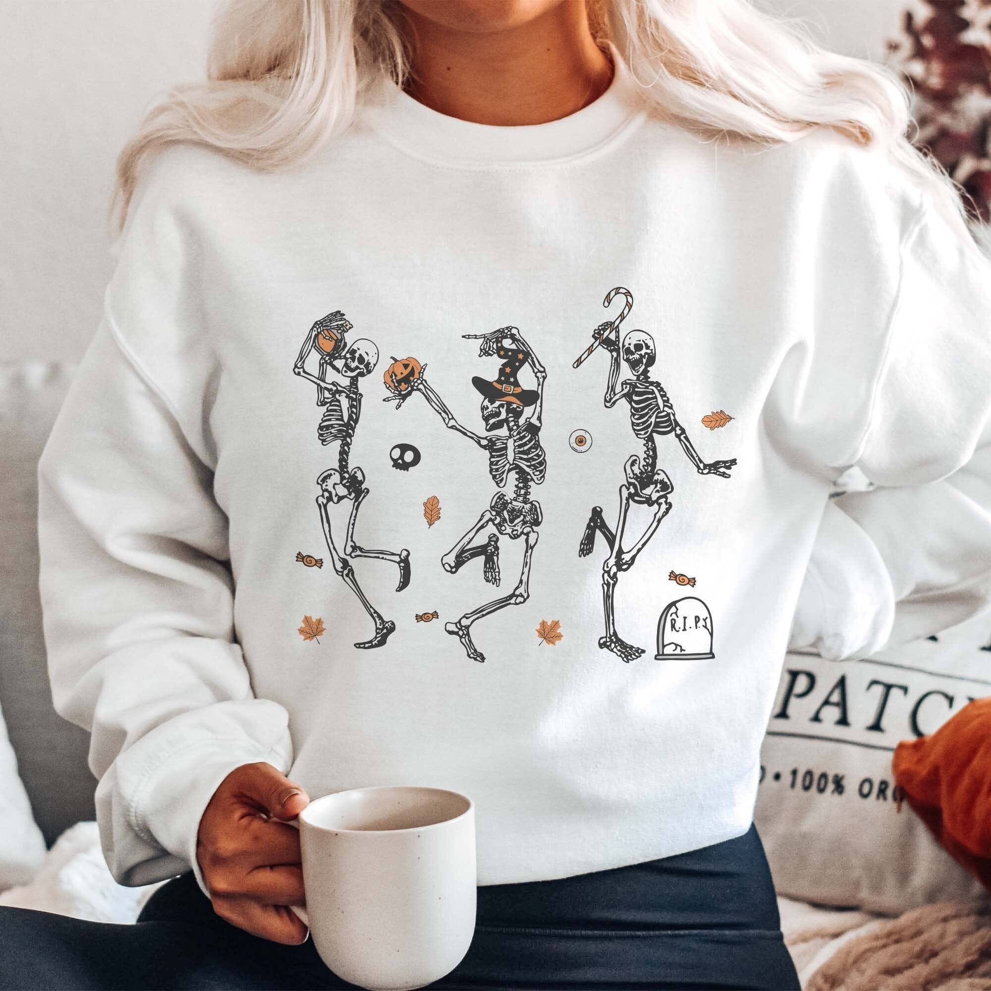 Dancing Skeletons Halloween Jumper T Shirts Available Party Outfit Ghost Costume Boo Halloween Sweatshirt